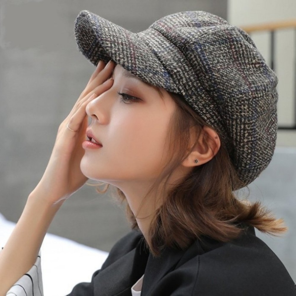 BW9601-【BW9601】 韓系 鴨舌帽 畫家帽 女性 成人 防曬 格子 保暖帽 貝蕾帽 英倫帽 畫家帽