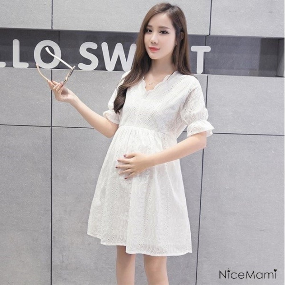 【D2029SN】 夏日 韓系 實拍 短袖洋裝  布蕾絲 泡泡 短袖 孕婦裙 孕婦裝 娃娃裝