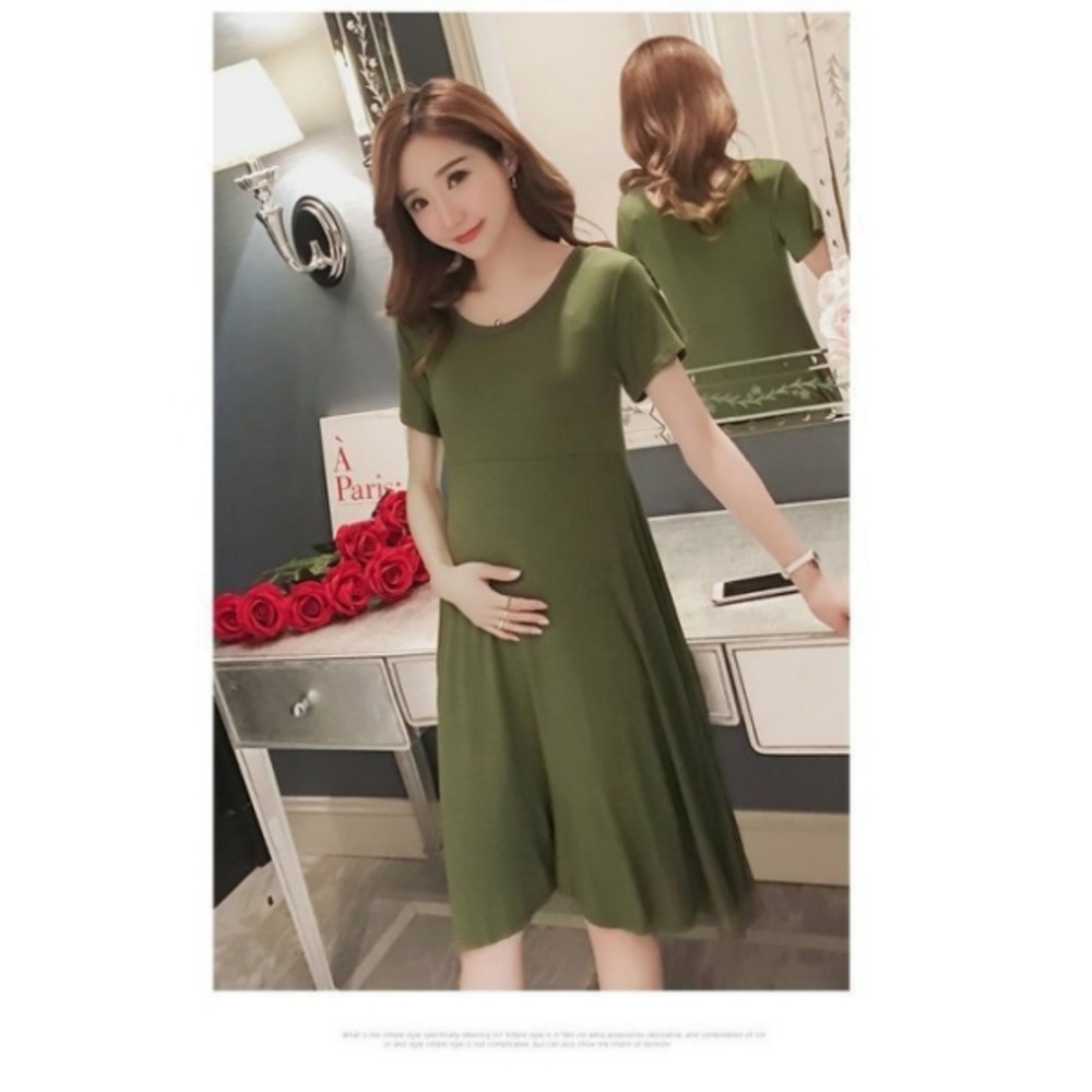 【D6132】 夏日 短袖洋裝 超舒適 純色 莫代爾 超柔軟 孕婦裝 孕婦洋裝 娃娃裝
