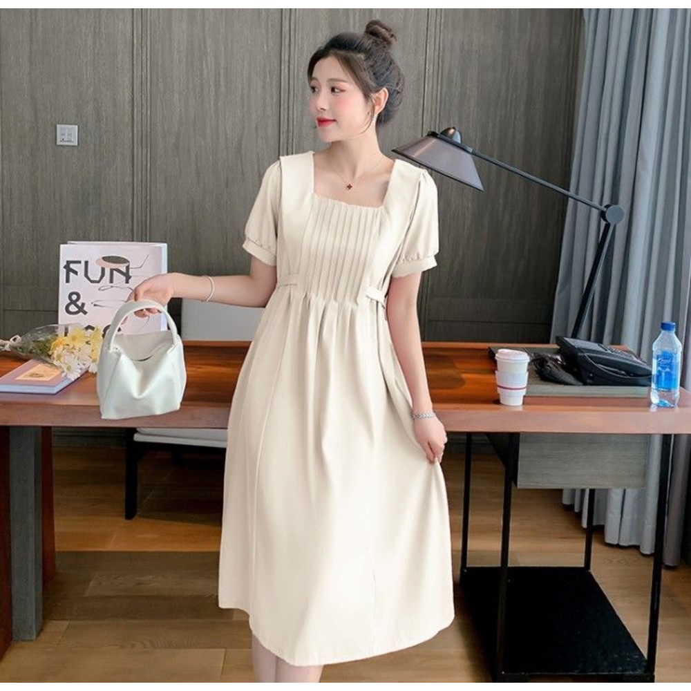 【D9333】 夏日 法式 繫帶 收腰 洋裝 連身裙 方領 泡泡袖 質感 洋裝 韓系 實拍