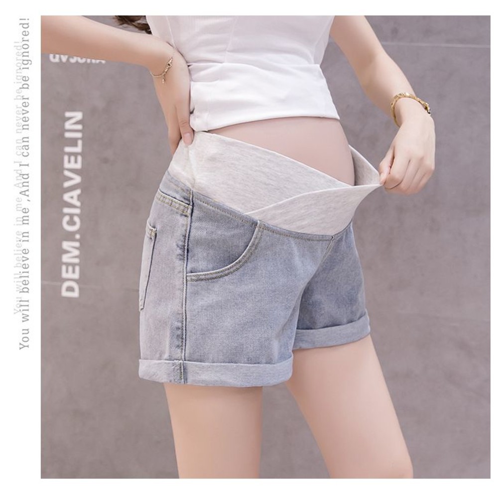【P3293】 夏日 韓系 實拍 低腰 孕婦短褲 反摺 托腹 孕婦 牛仔短褲 牛仔褲 孕婦裝